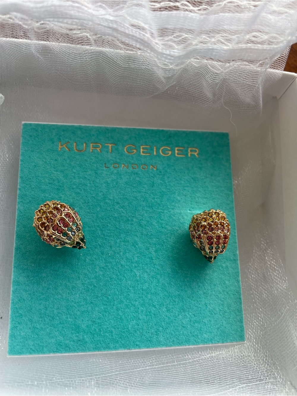 Kurt Geiger Gold-Tone Multicolor Pavé Teardrop Stud Earrings
